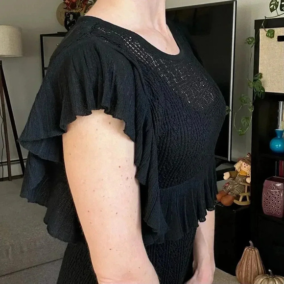 ZARA Black Crochet Knit Textured Dress Small - Picture 9 of 11